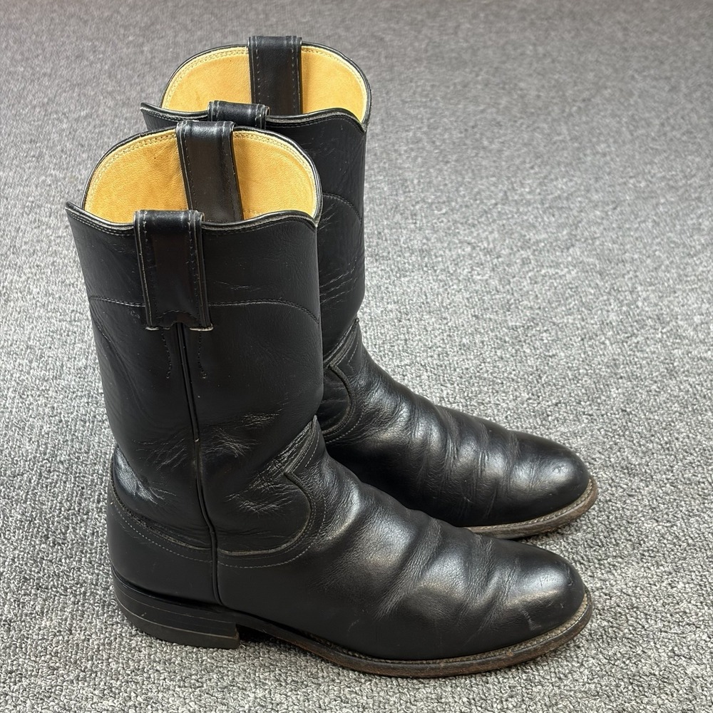 Justin L3703 Black Leather Western Cowboy Boots Women's Size 6B USA Made